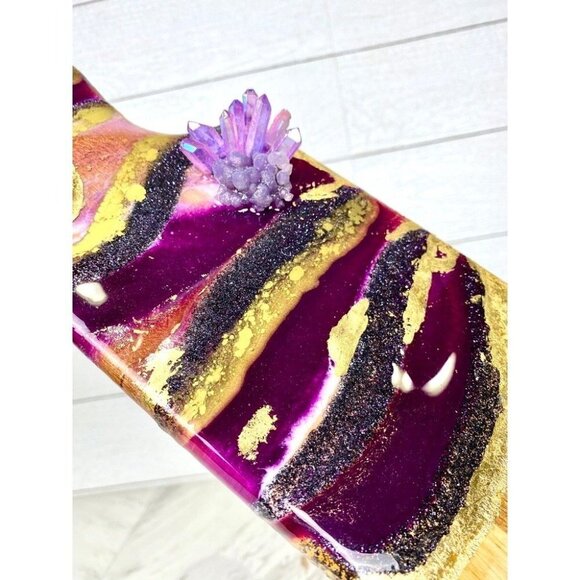 Geode Art Wood Cutting Board Purple Quartz Points - Picture 5 of 10